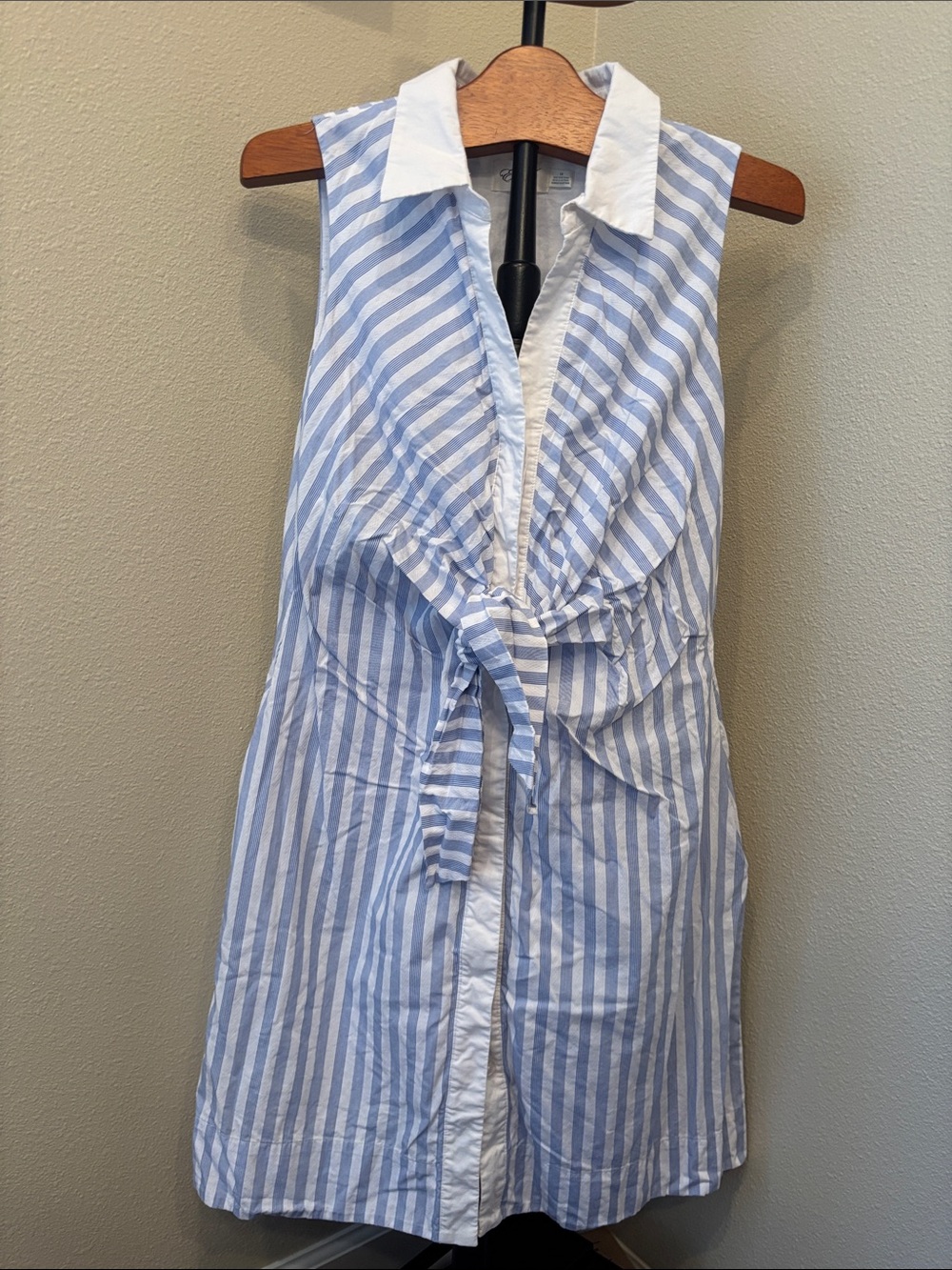 Eliza J Blue and White Striped Tie-Front Sleeveless Dress 14 Coastal Nautical